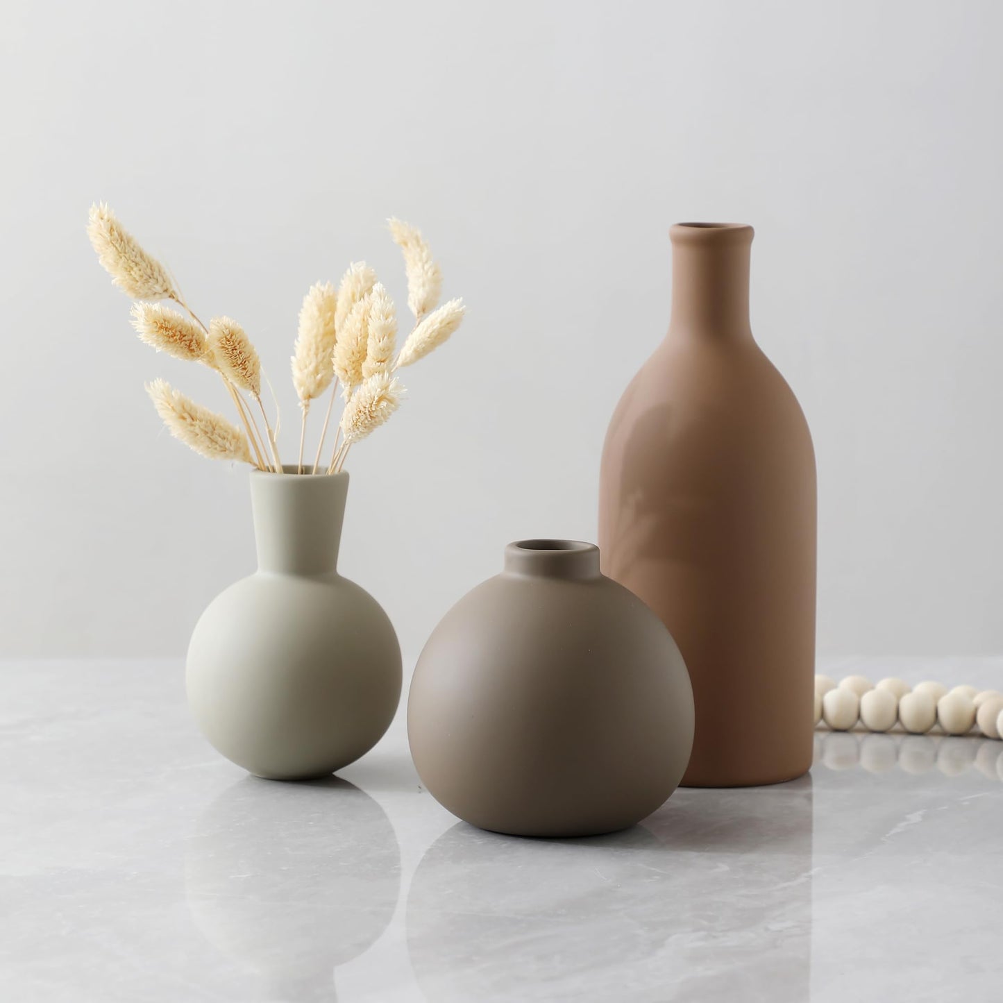 Ceramic Vase Set of 3 – Farmhouse Brown Pottery Vases