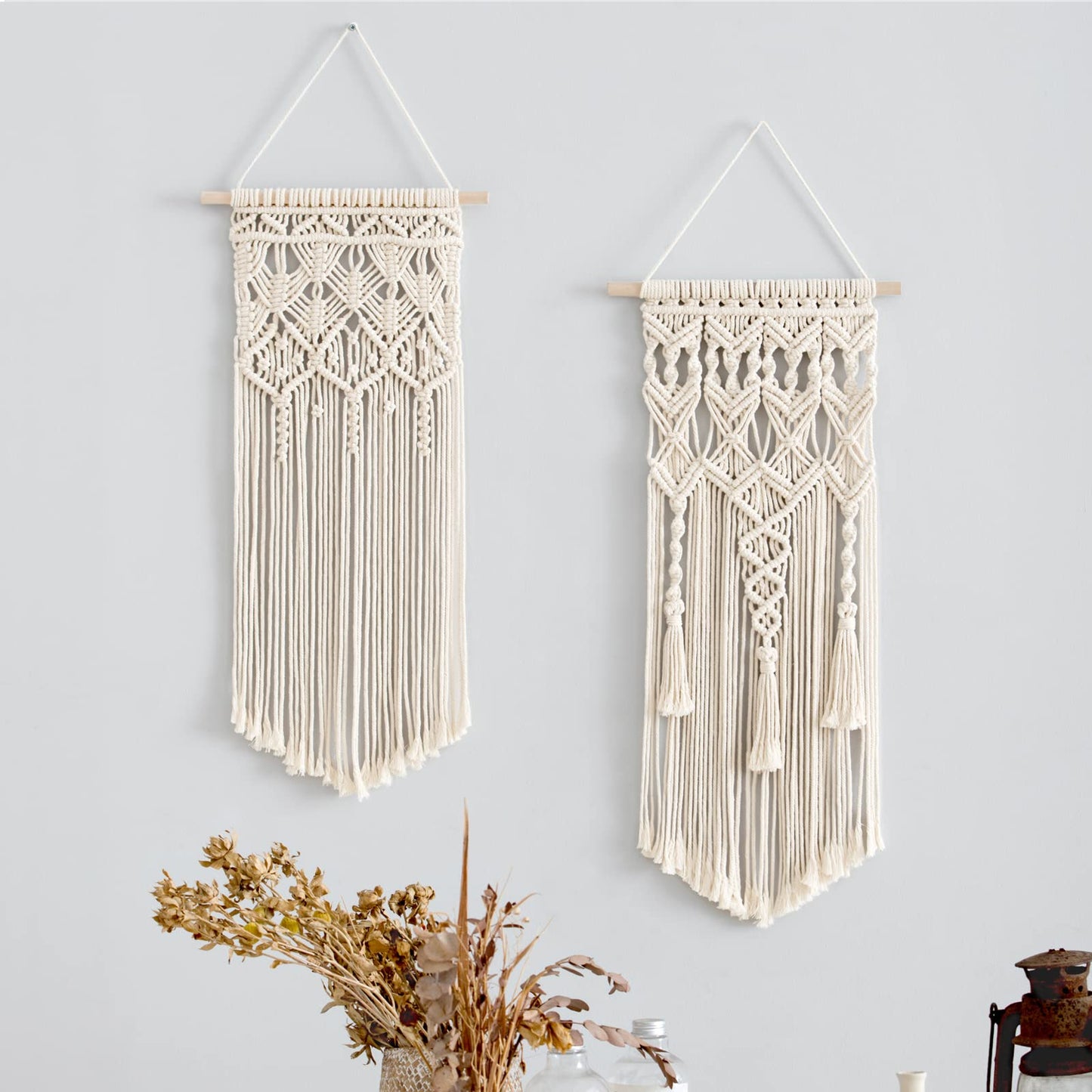 Macrame Wall Hanging Set of 2 – Boho Geometric Art 28” x 13”