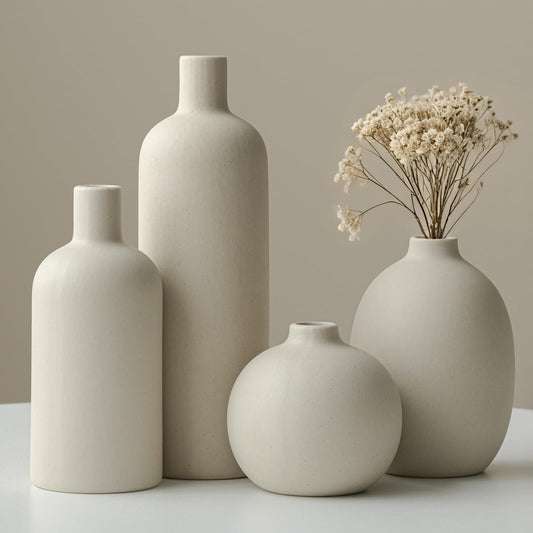 Modern Ceramic Vase Set of 4 – Neutral Beige