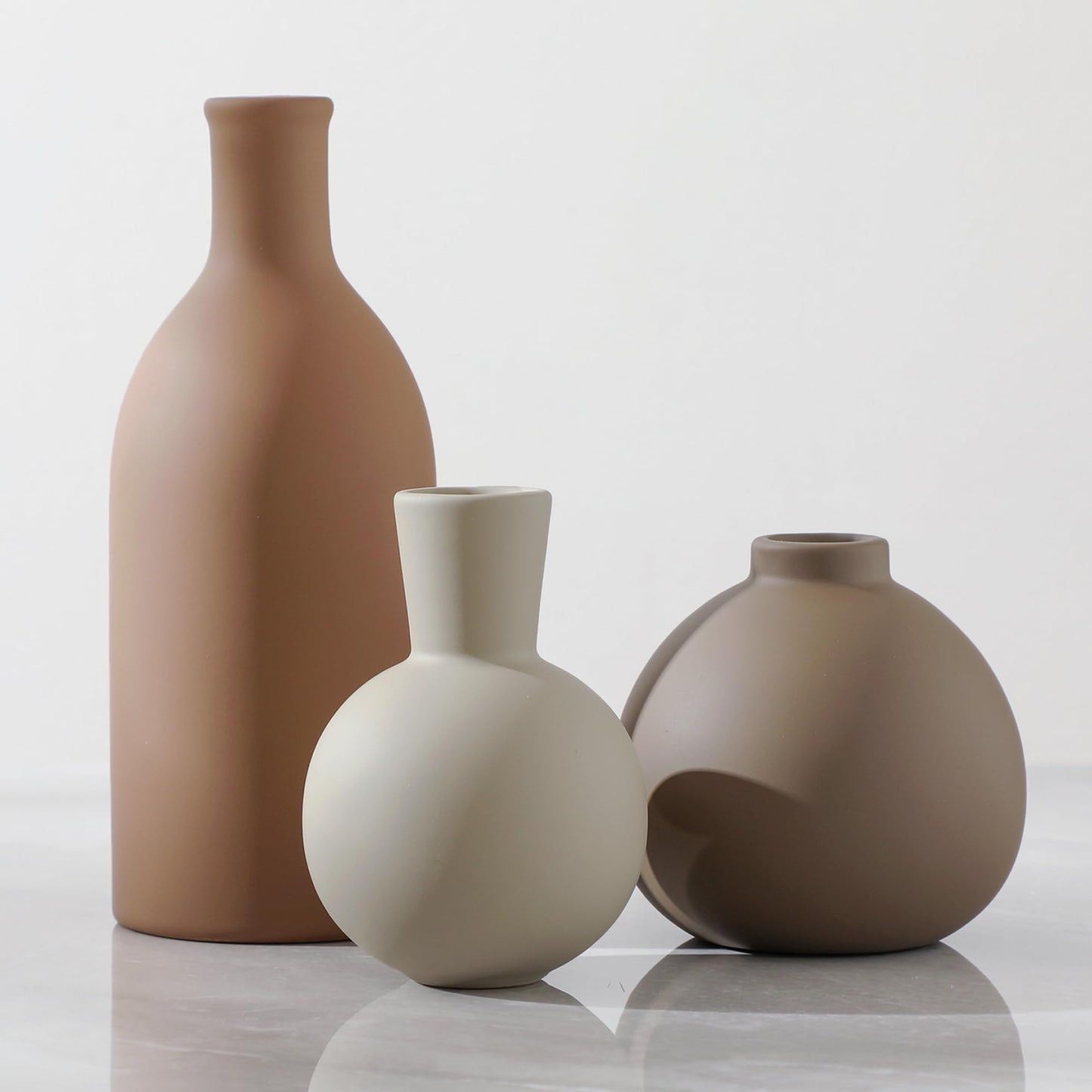 Ceramic Vase Set of 3 – Farmhouse Brown Pottery Vases