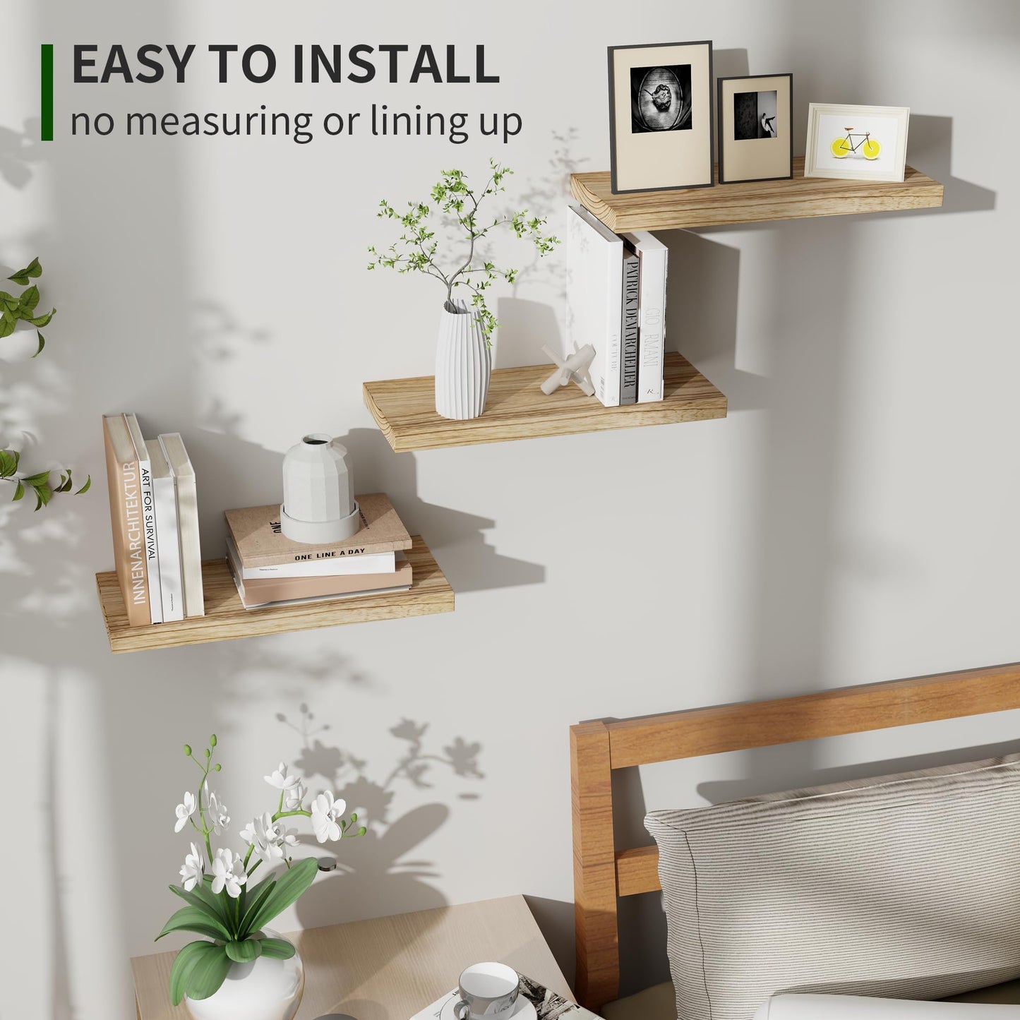 Wood Floating Wall Shelves Set of 3 – Carbonized Black 17”