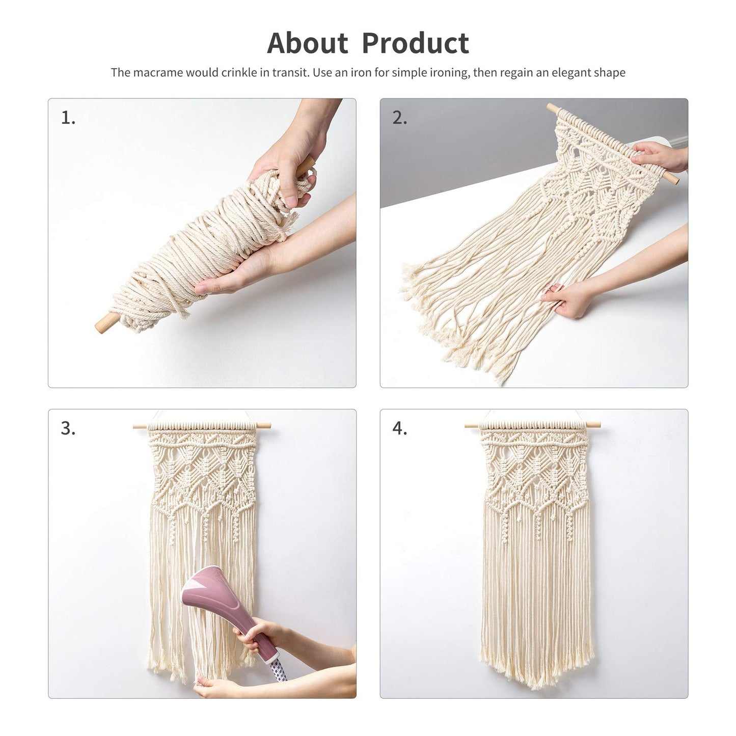 Macrame Wall Hanging Set of 2 – Boho Geometric Art 28” x 13”