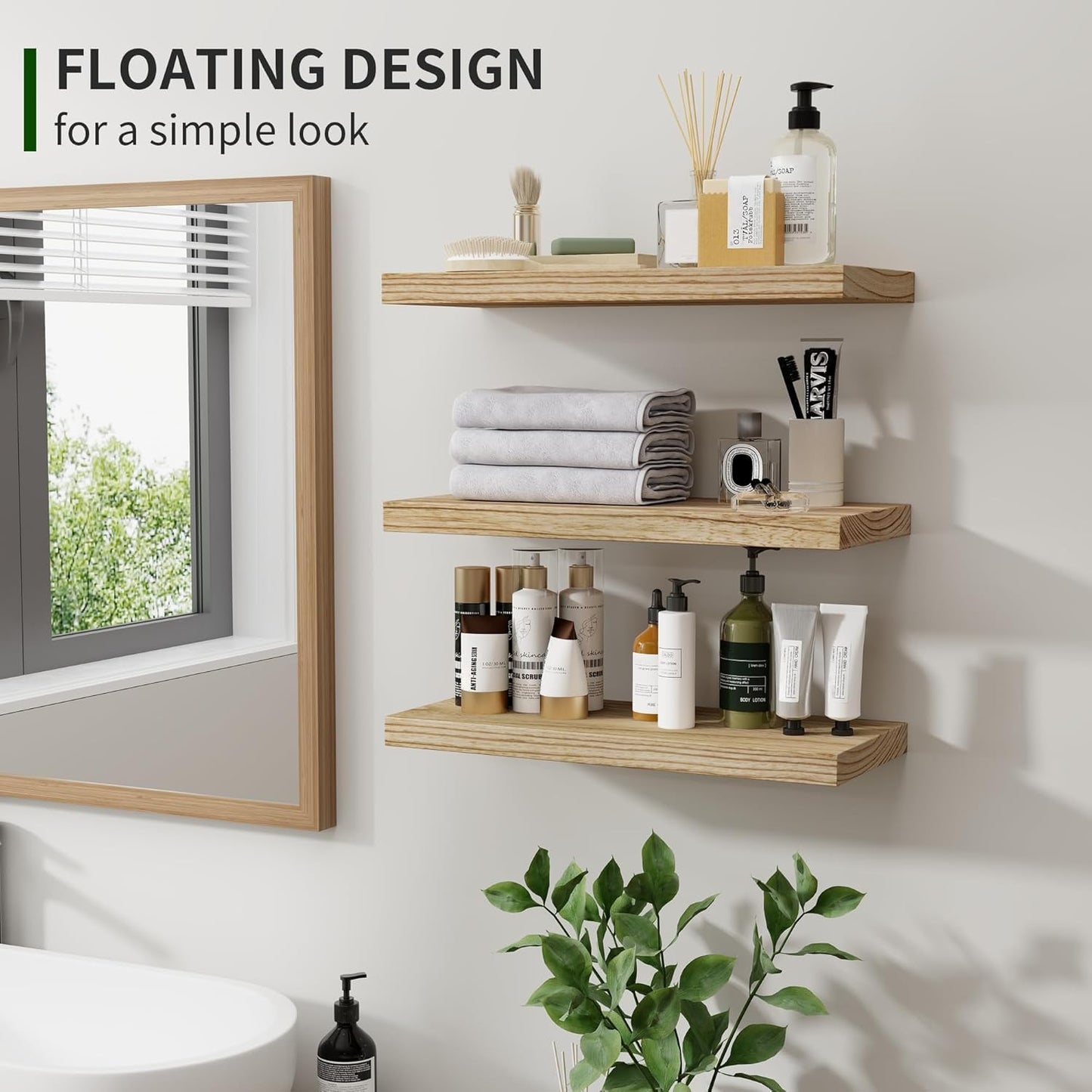 Wood Floating Wall Shelves Set of 3 – Carbonized Black 17”