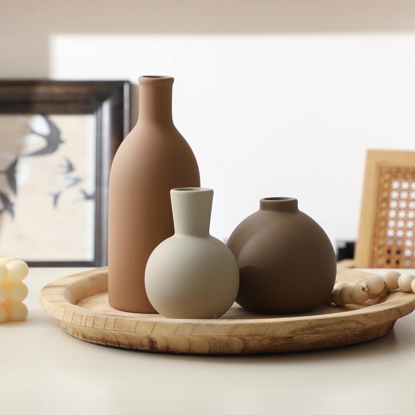 Ceramic Vase Set of 3 – Farmhouse Brown Pottery Vases