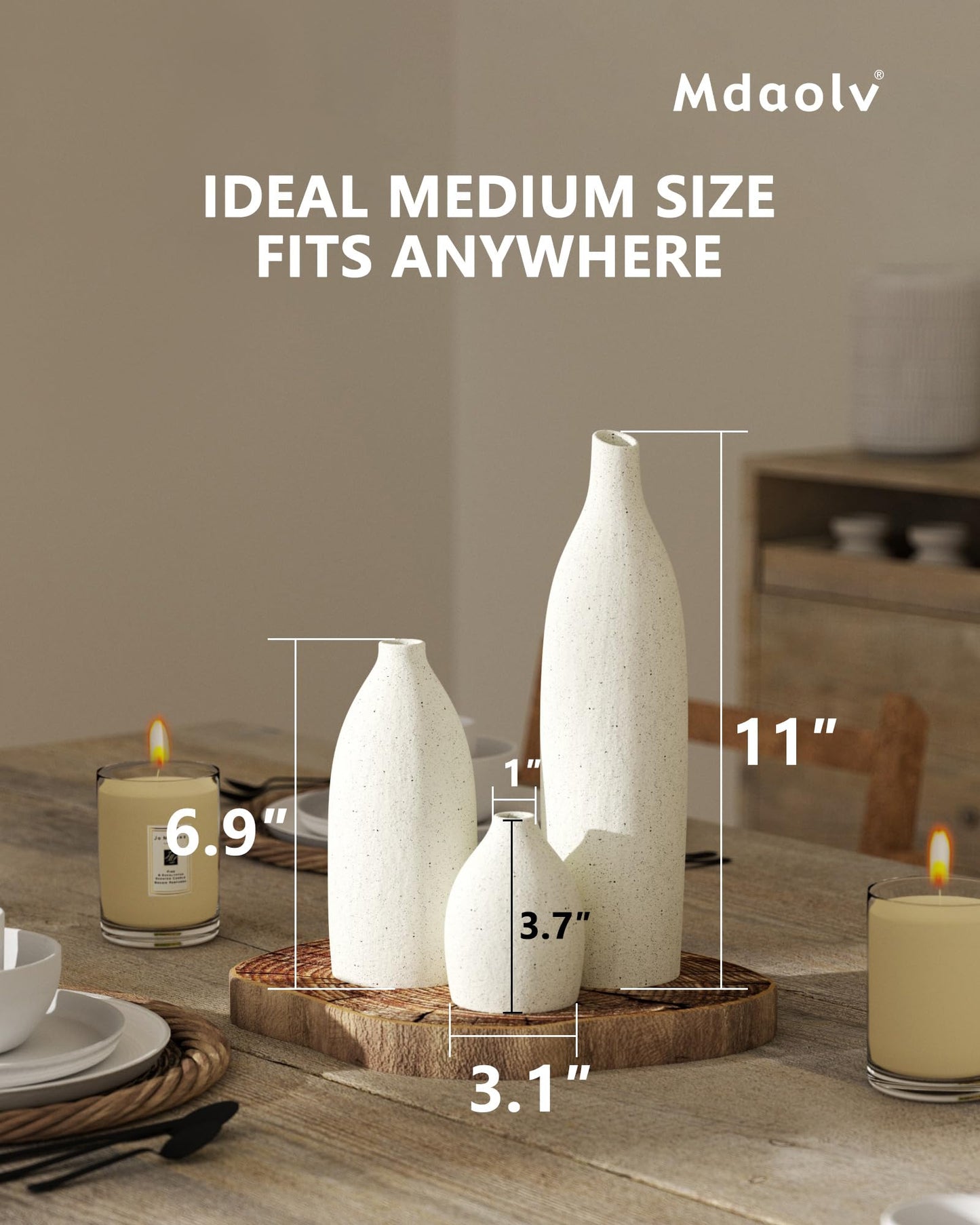 Matte Clay Flower Vase Set of 3 – Cream White Minimalist