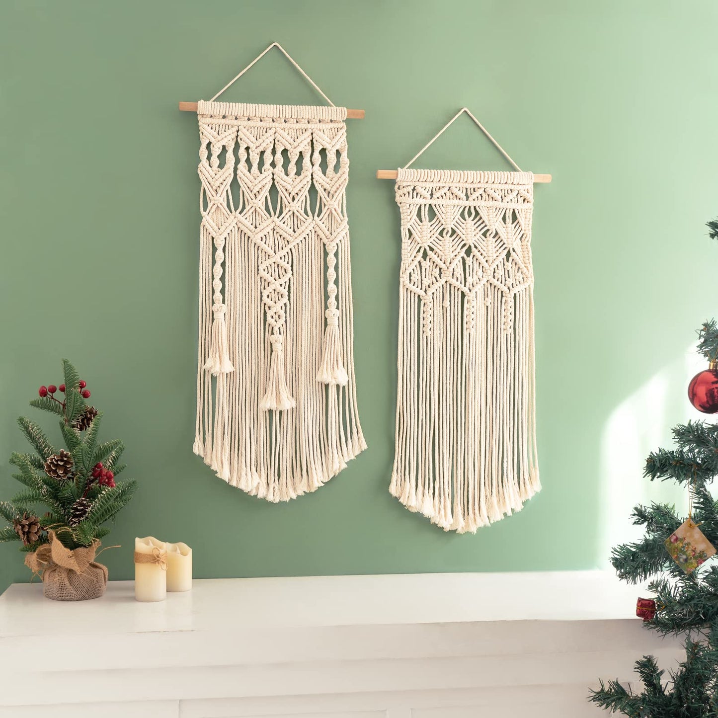 Macrame Wall Hanging Set of 2 – Boho Geometric Art 28” x 13”