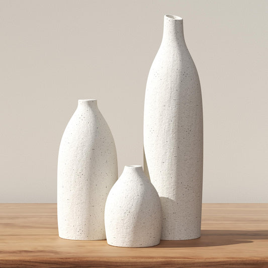 Matte Clay Flower Vase Set of 3 – Cream White Minimalist