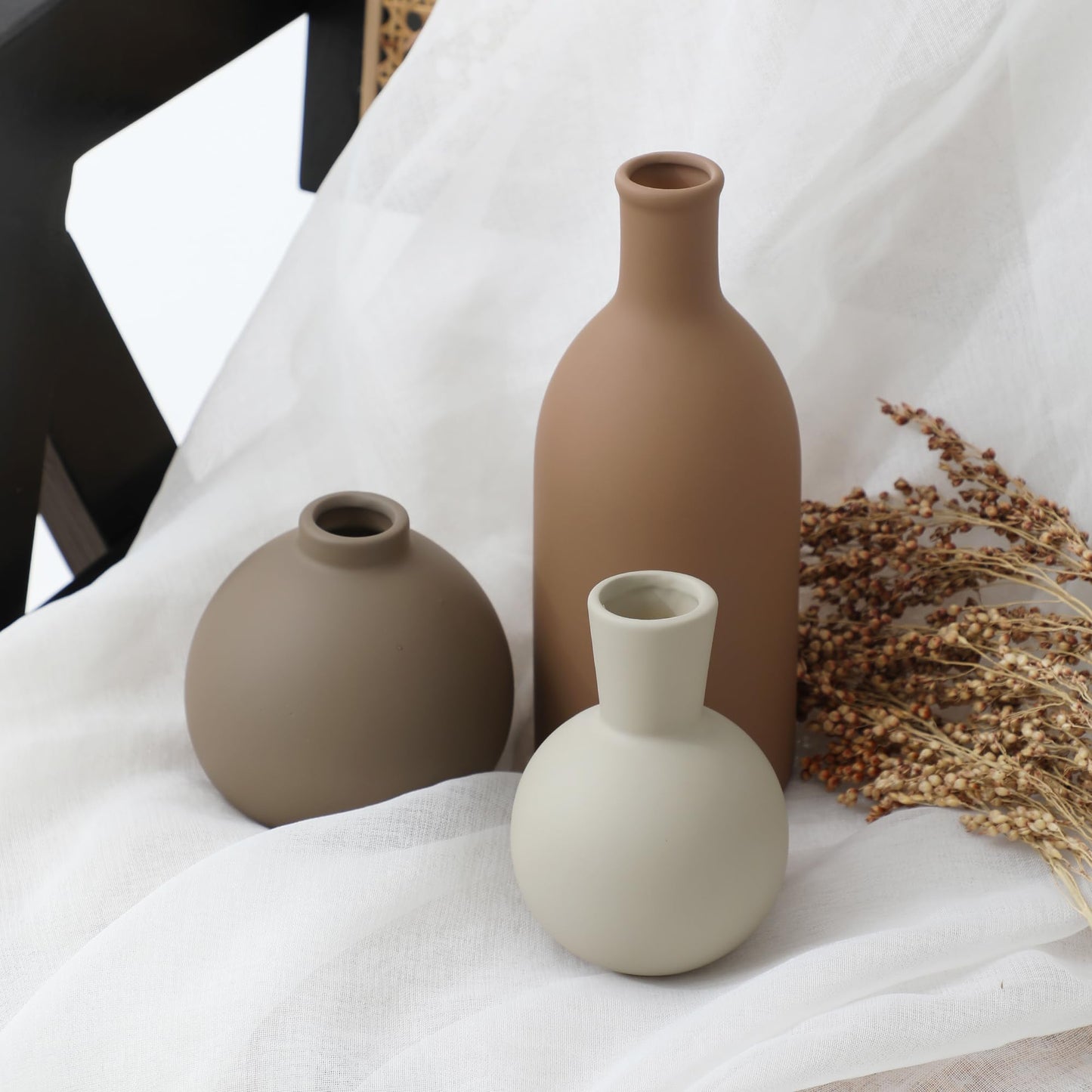 Ceramic Vase Set of 3 – Farmhouse Brown Pottery Vases