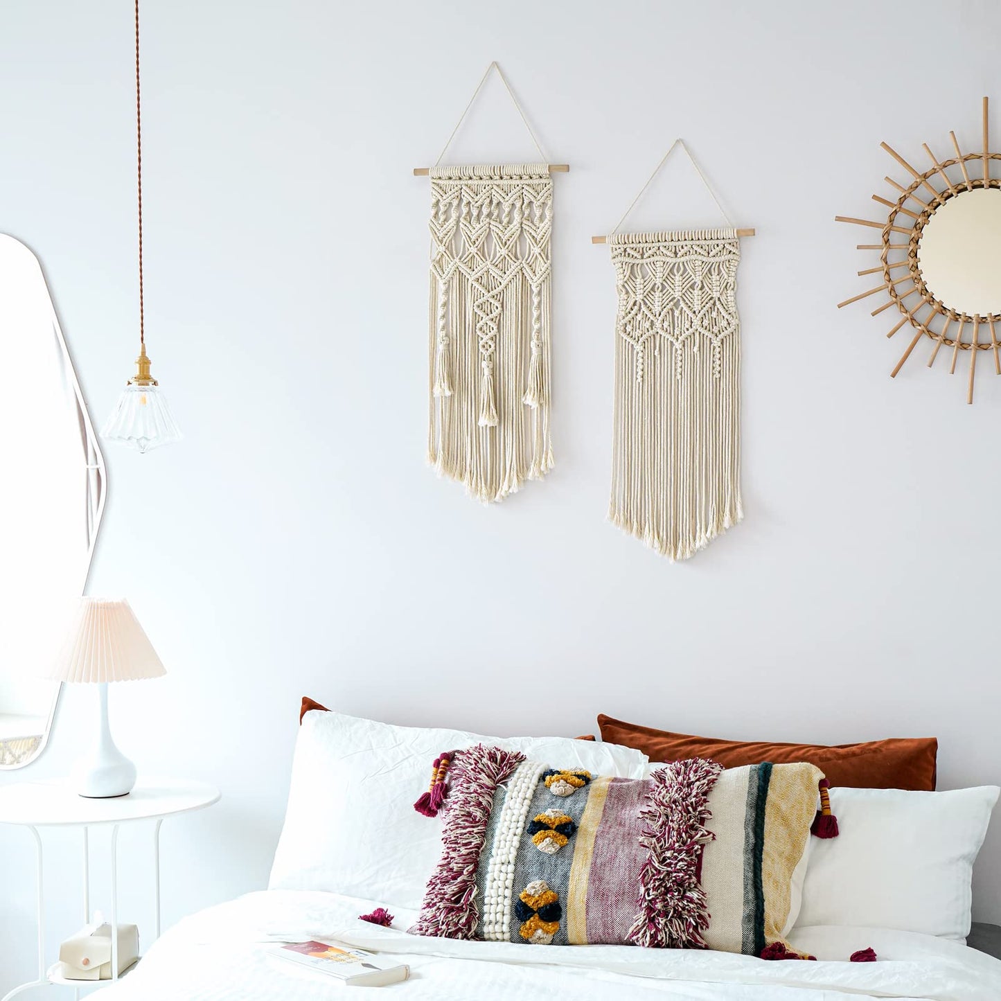 Macrame Wall Hanging Set of 2 – Boho Geometric Art 28” x 13”