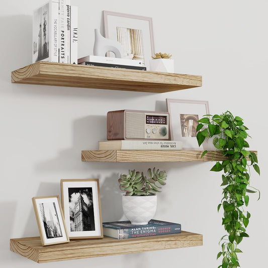 Wood Floating Wall Shelves Set of 3 – Carbonized Black 17”