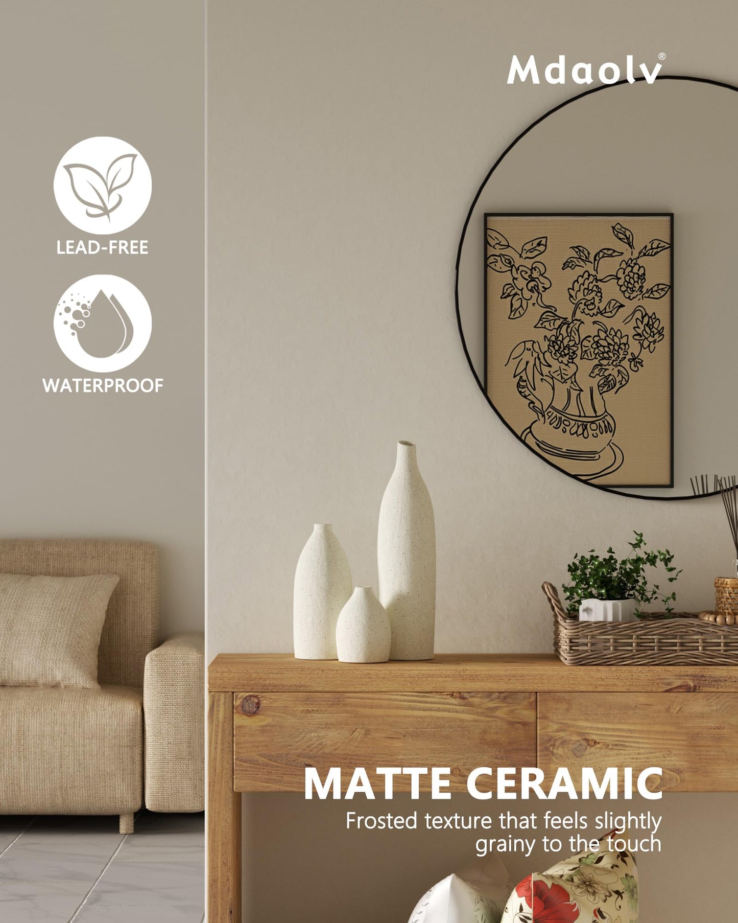 Matte Clay Flower Vase Set of 3 – Cream White Minimalist