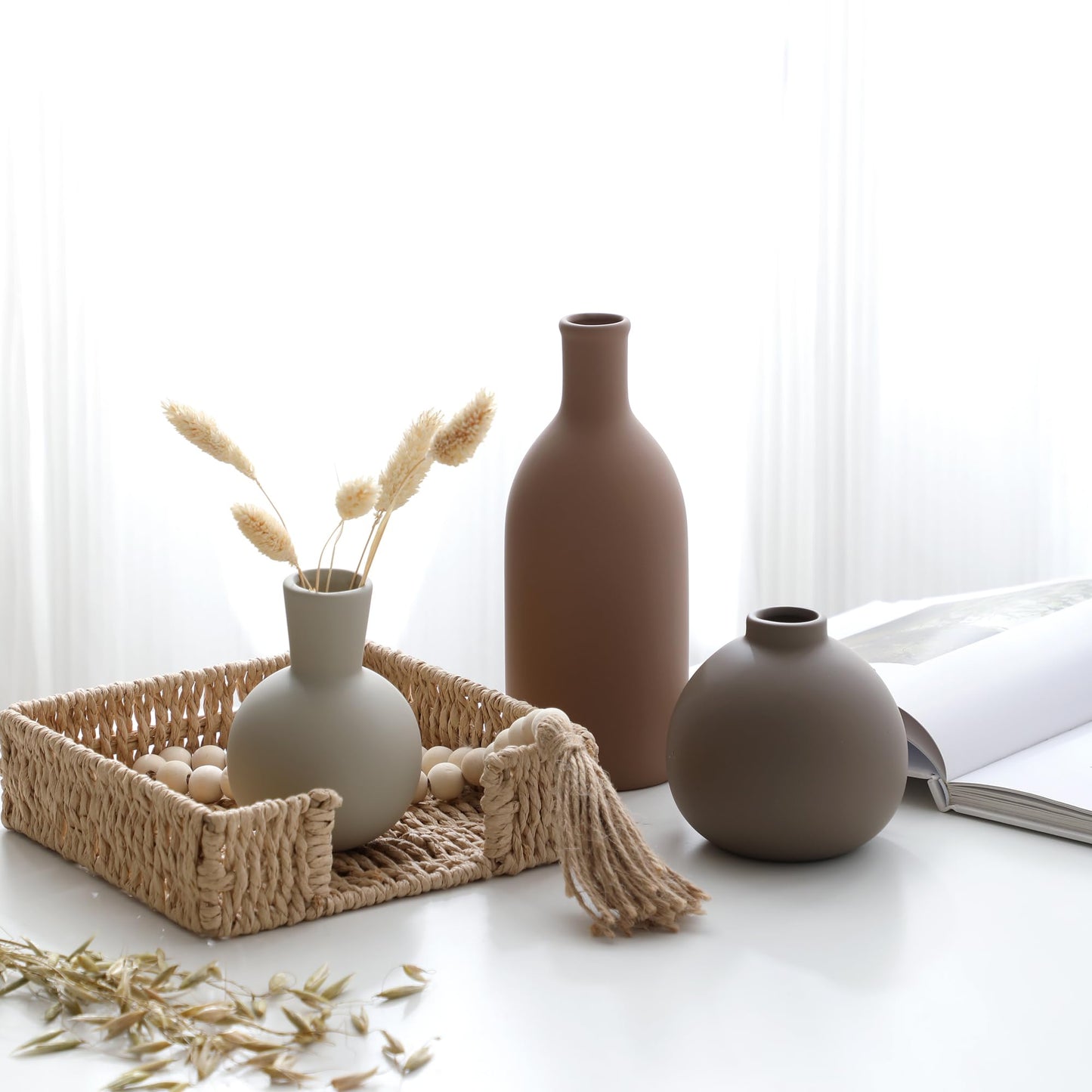 Ceramic Vase Set of 3 – Farmhouse Brown Pottery Vases