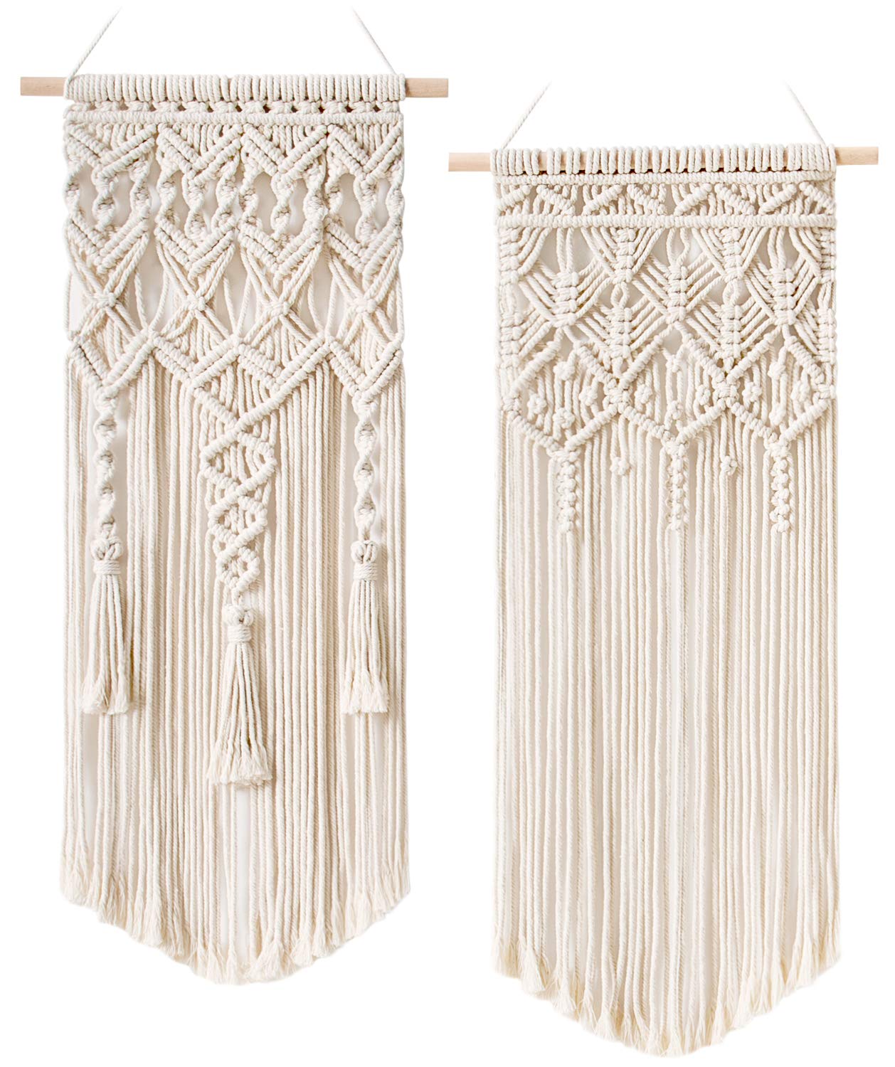 Macrame Wall Hanging Set of 2 – Boho Geometric Art 28” x 13”