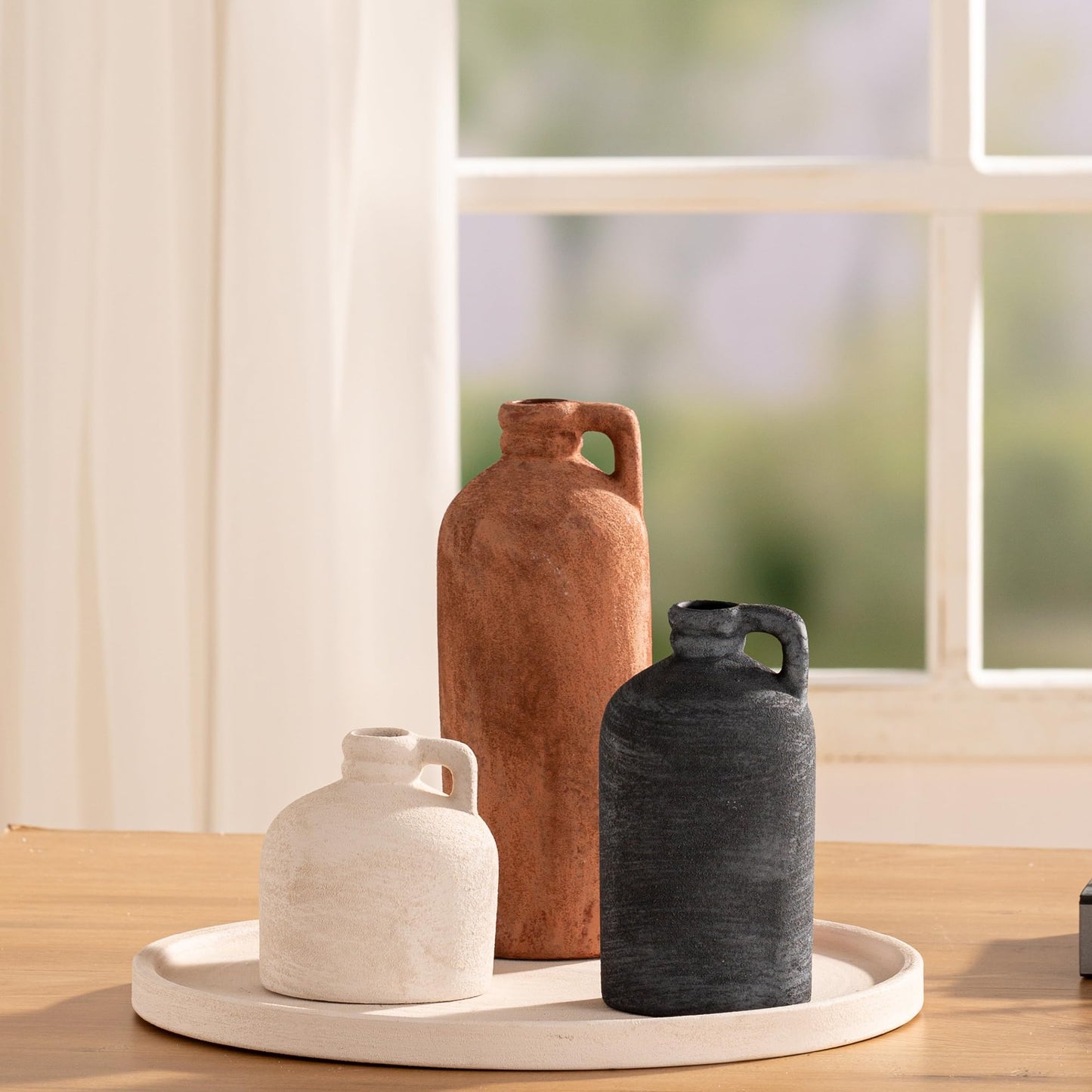 Ceramic Vase Set of 3 – Rustic Brown Home Decor Vases