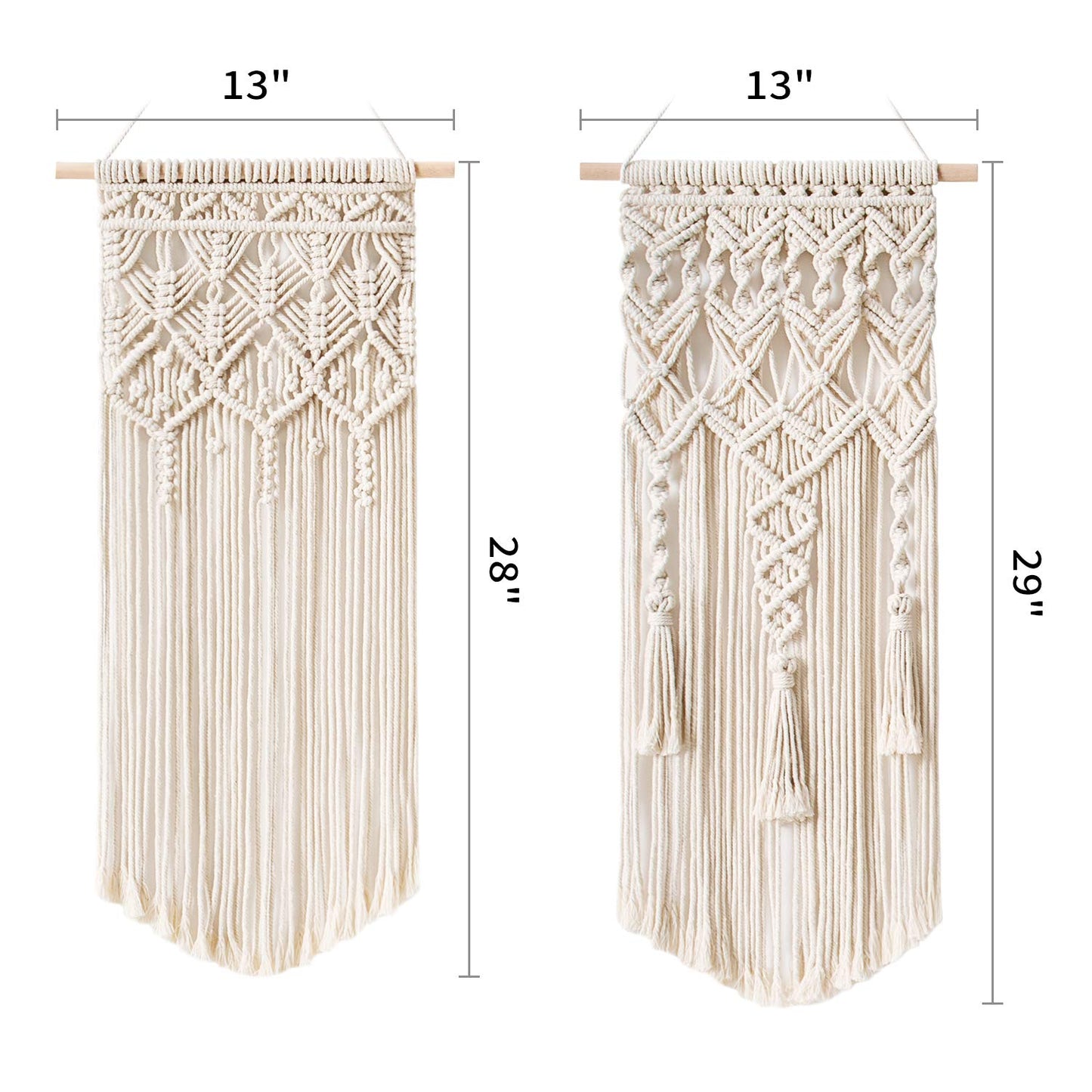 Macrame Wall Hanging Set of 2 – Boho Geometric Art 28” x 13”