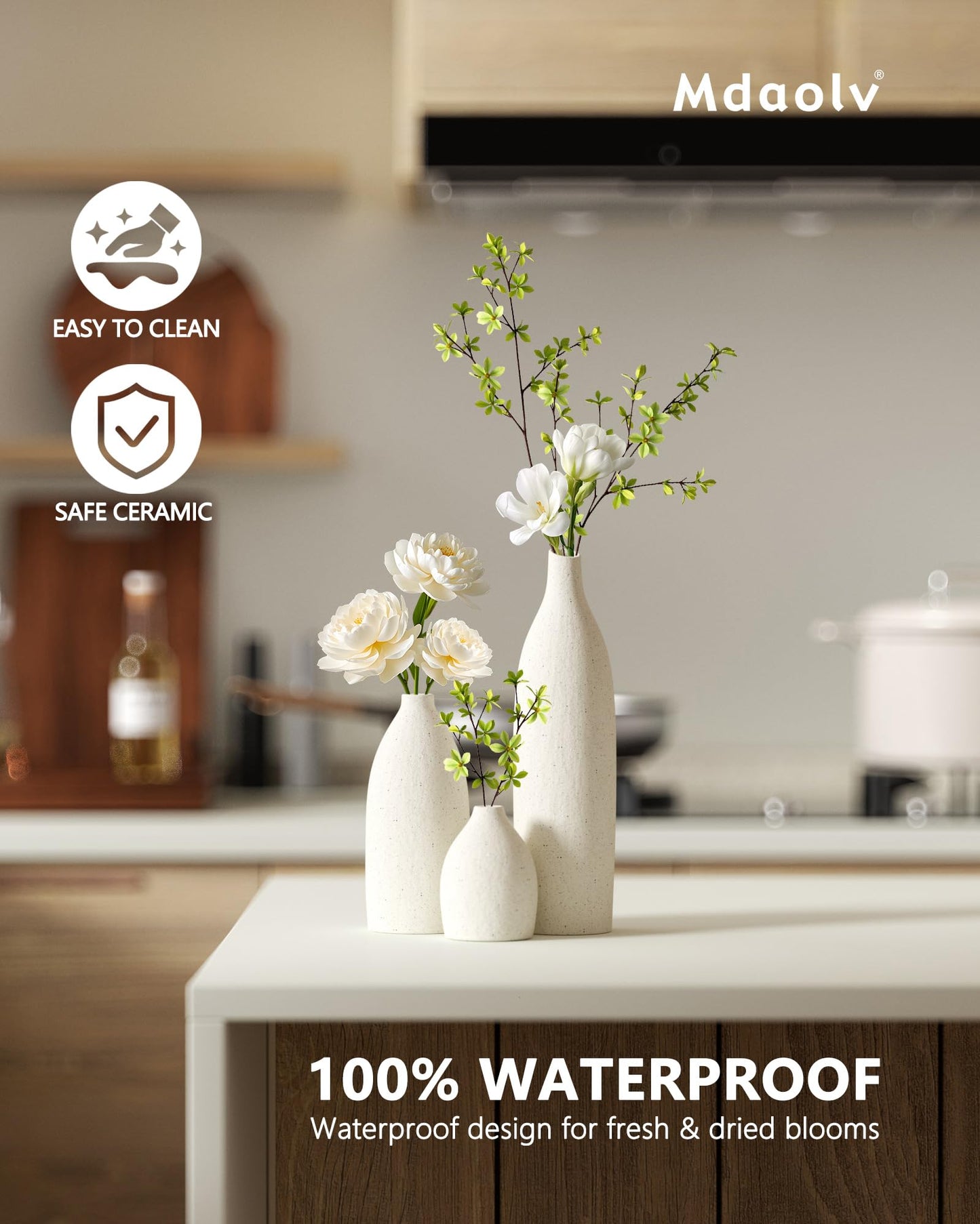 Matte Clay Flower Vase Set of 3 – Cream White Minimalist
