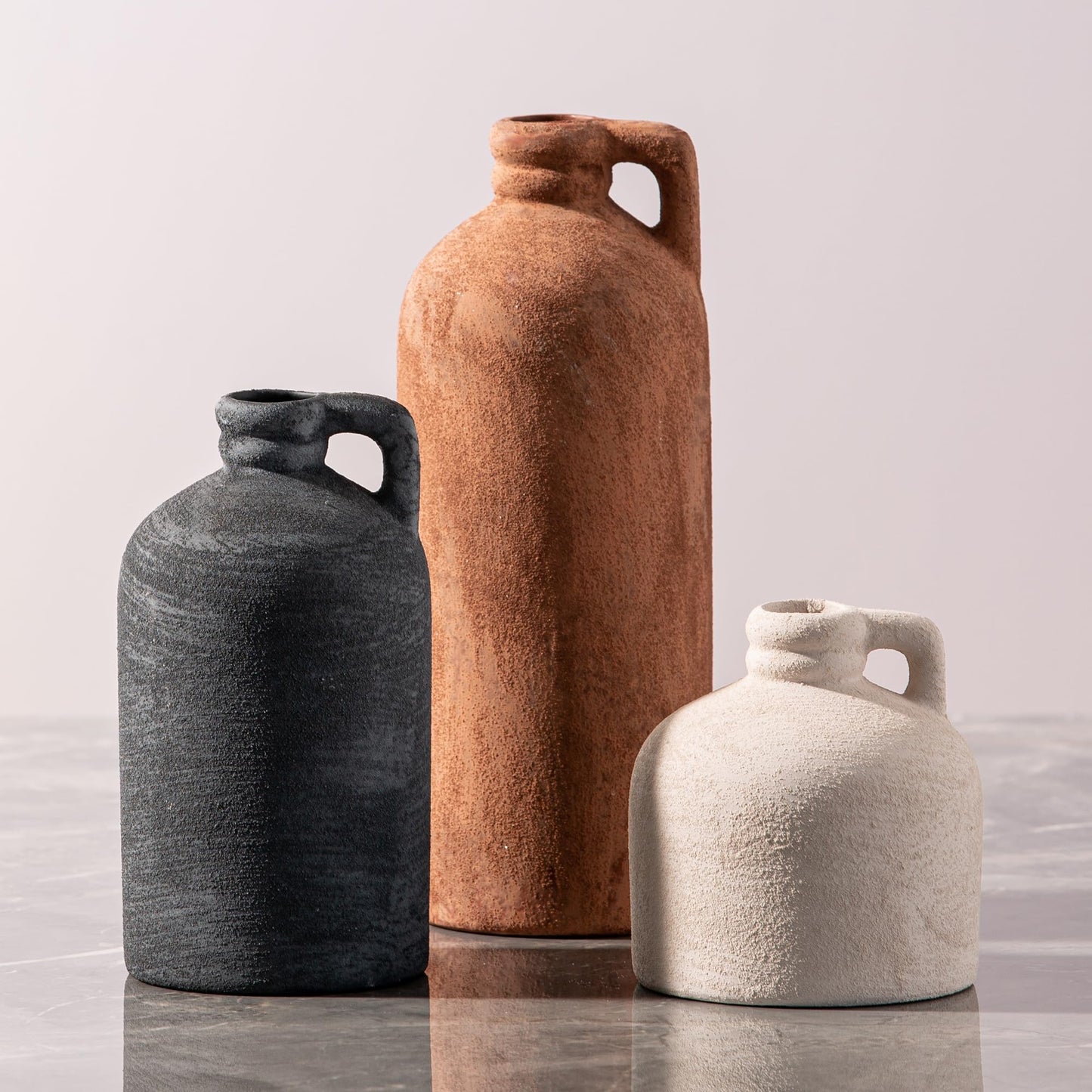 Ceramic Vase Set of 3 – Rustic Brown Home Decor Vases