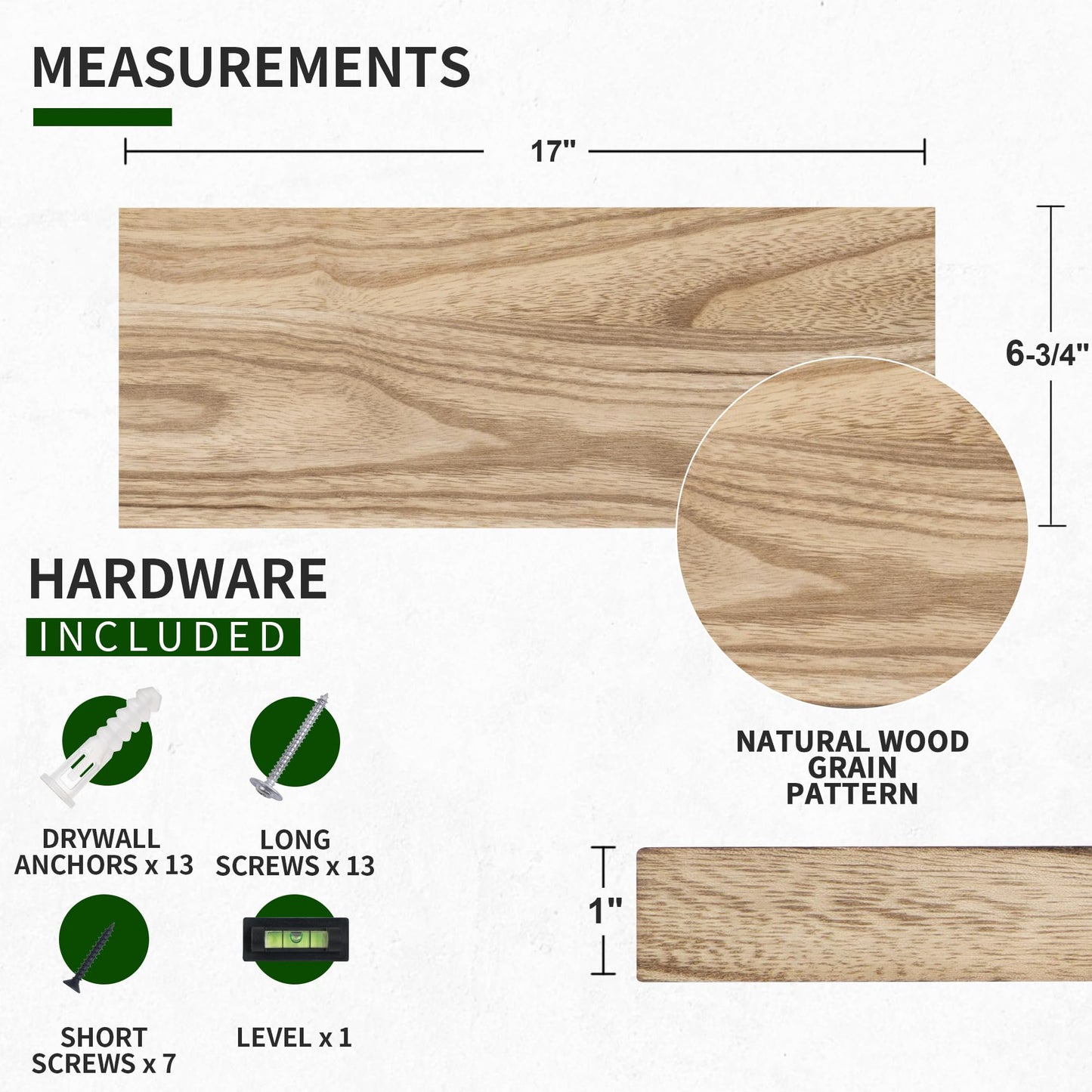 Wood Floating Wall Shelves Set of 3 – Carbonized Black 17”