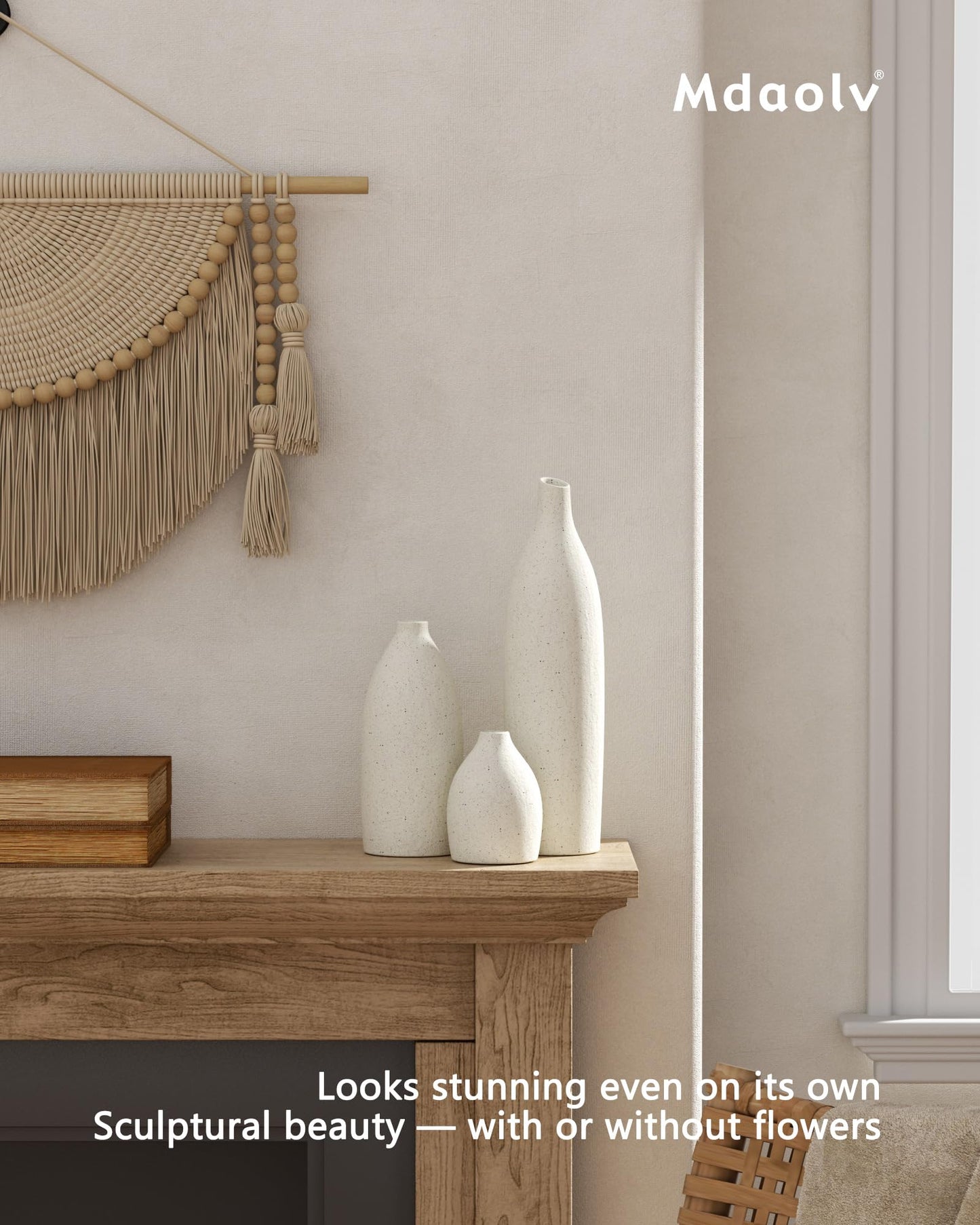Matte Clay Flower Vase Set of 3 – Cream White Minimalist