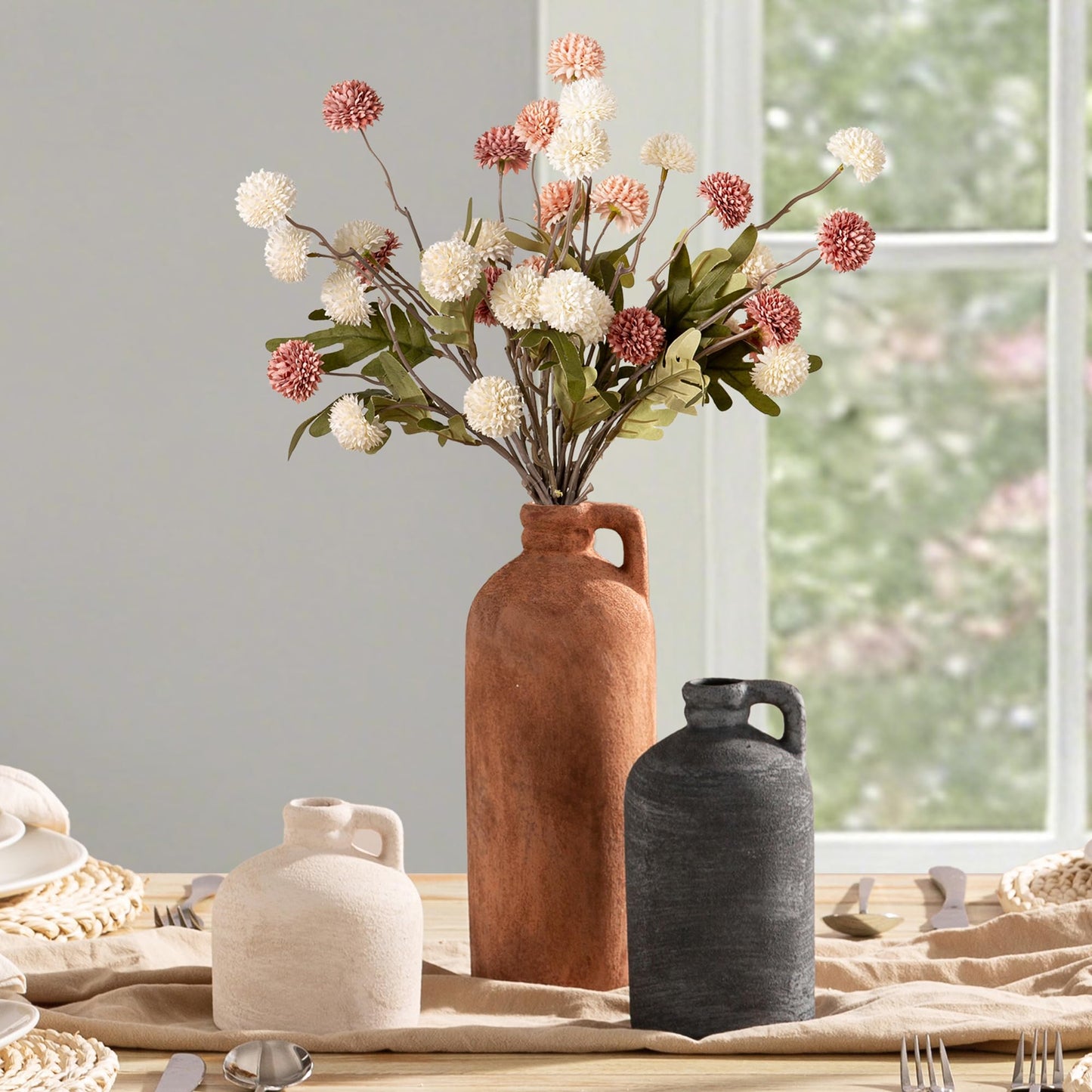 Ceramic Vase Set of 3 – Rustic Brown Home Decor Vases