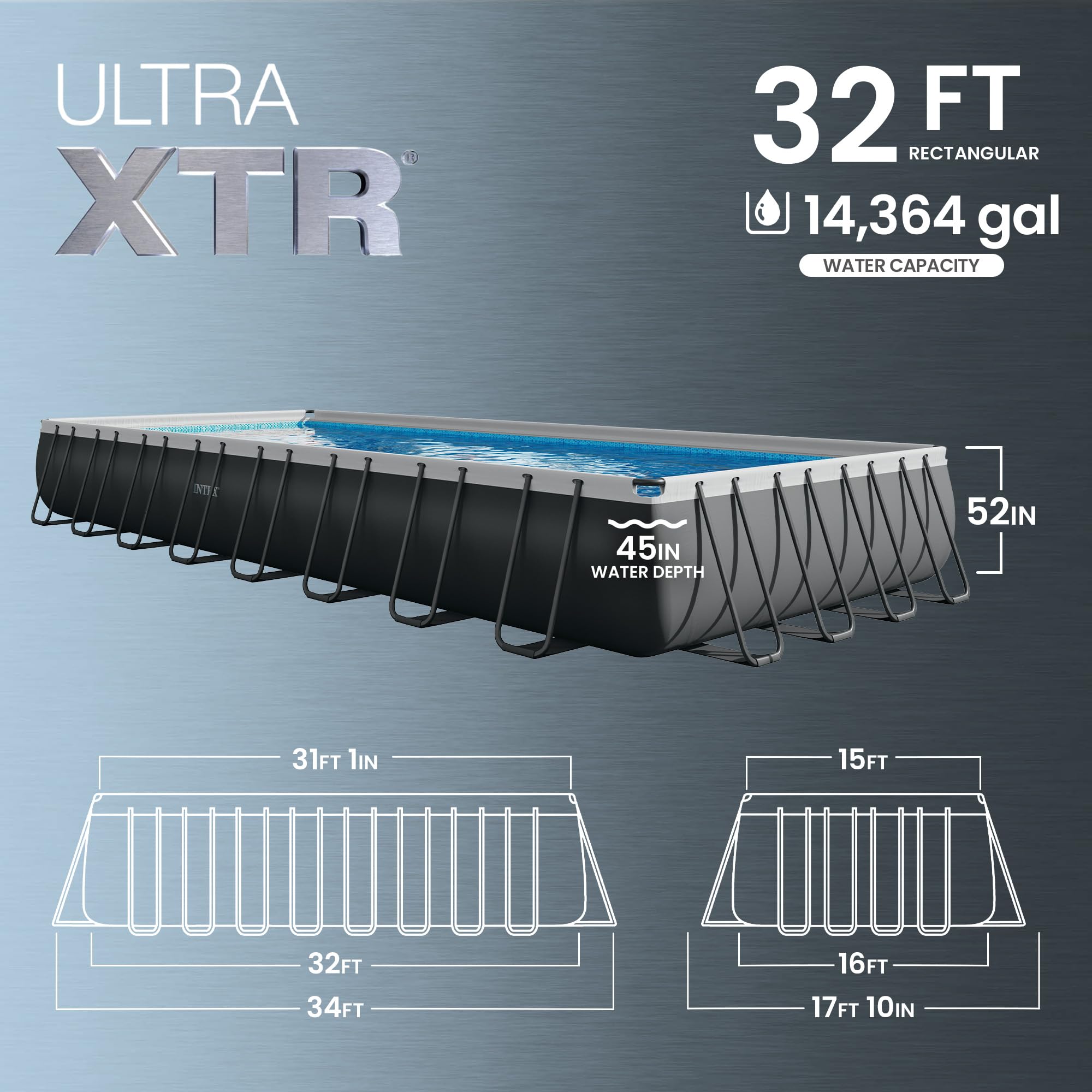 INTEX Ultra XTR 32 ft x 16 ft 52 in Above Ground Pool Set, Rectangular Swimming Pool