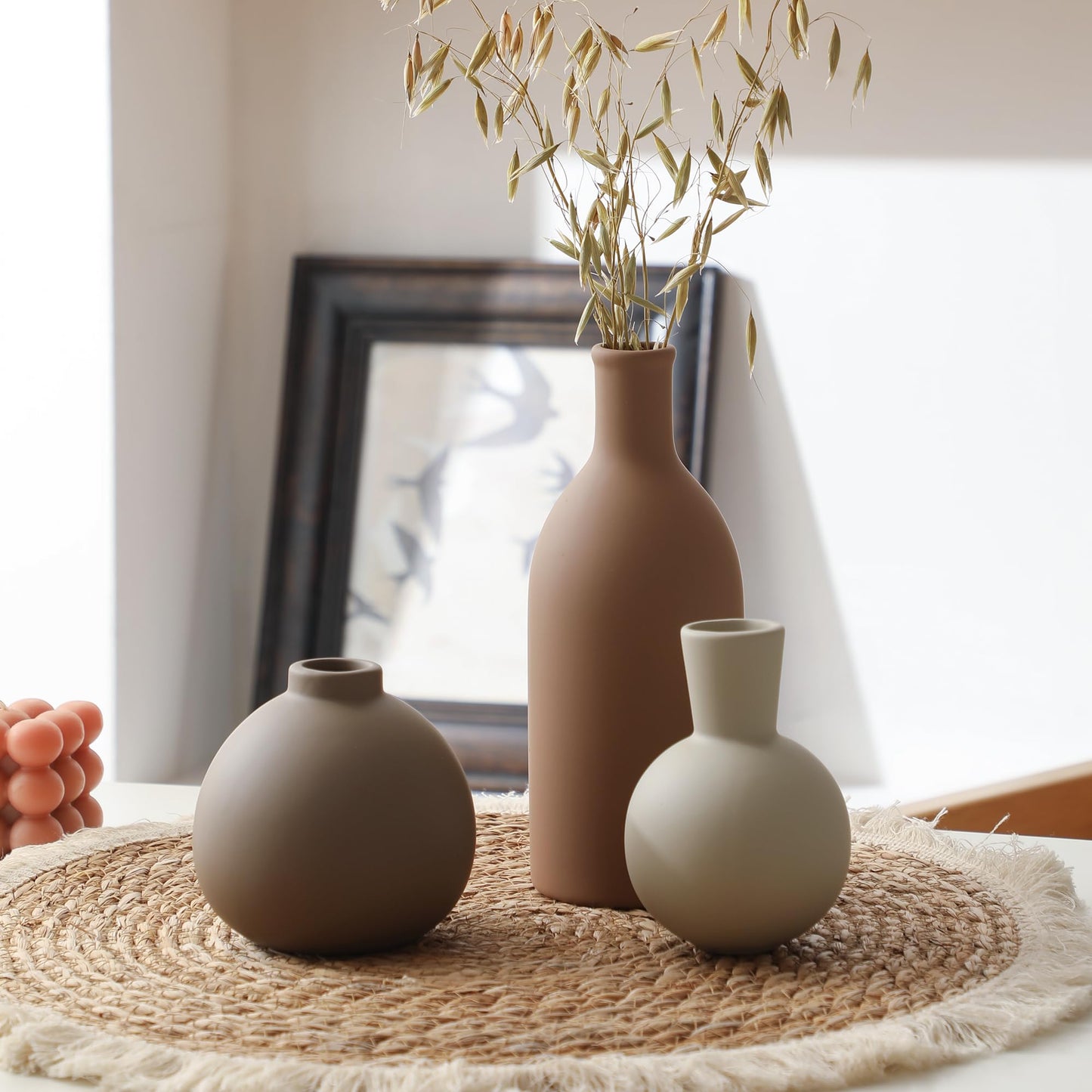Ceramic Vase Set of 3 – Farmhouse Brown Pottery Vases