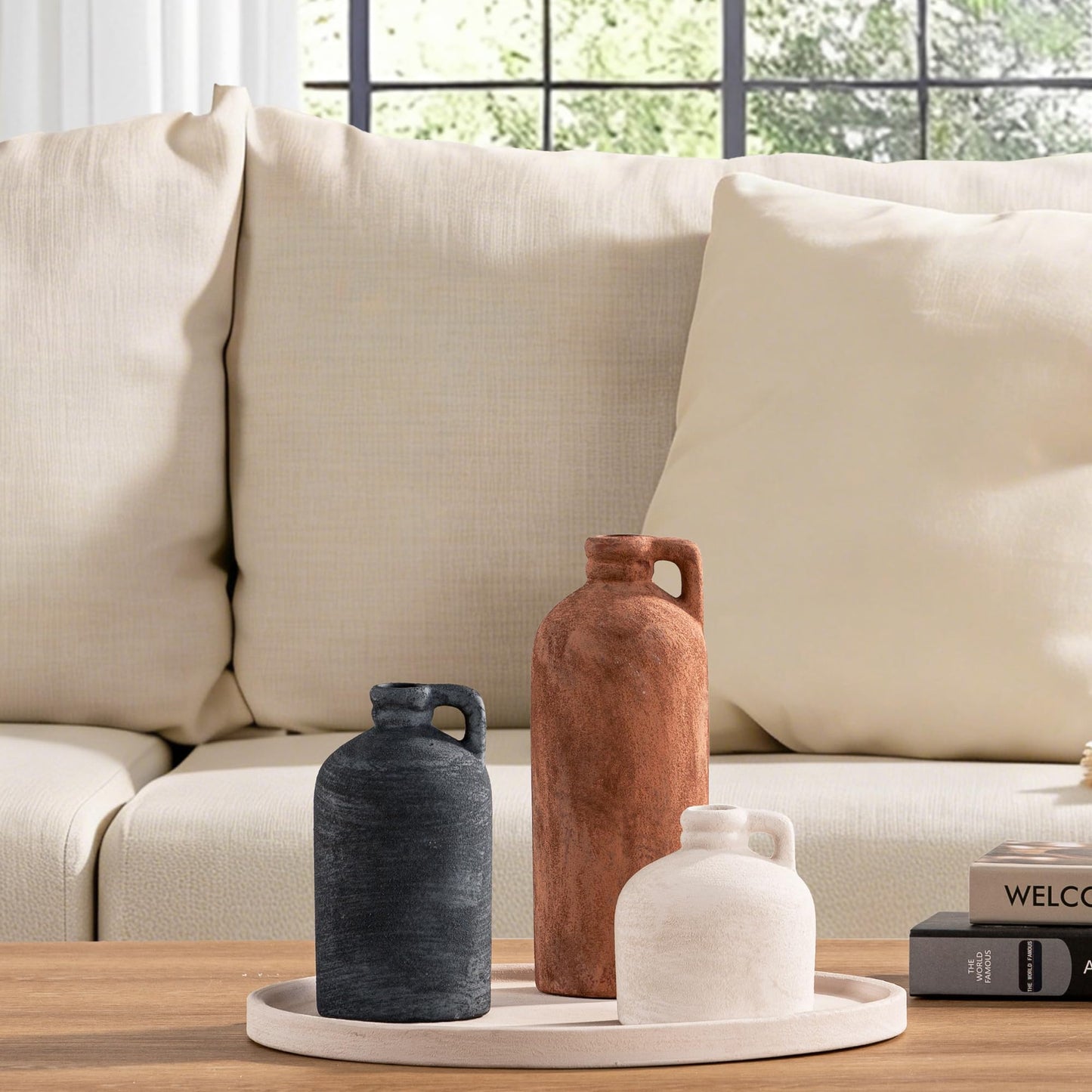 Ceramic Vase Set of 3 – Rustic Brown Home Decor Vases