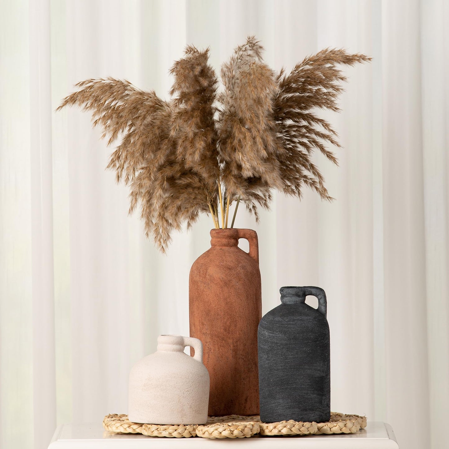 Ceramic Vase Set of 3 – Rustic Brown Home Decor Vases